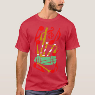 Bagpipe Red Musiknotens Friends T-Shirt