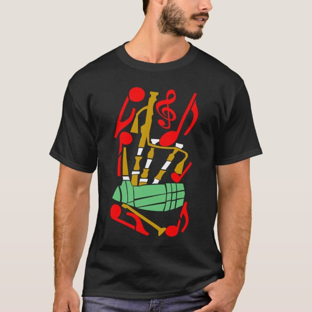 Bagpipe Red Musiknotens T-Shirt (Vorderseite)