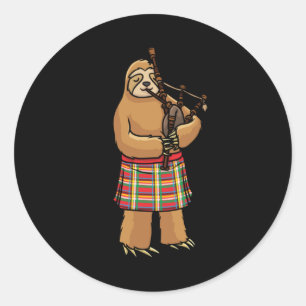 Bagpipe Scotland Sloth mit Beutel Pipes Runder Aufkleber