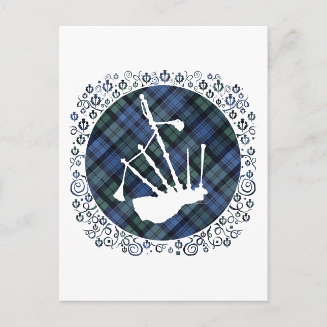Bagpipe Silhouette auf Tartan Postkarte (Vorderseite)