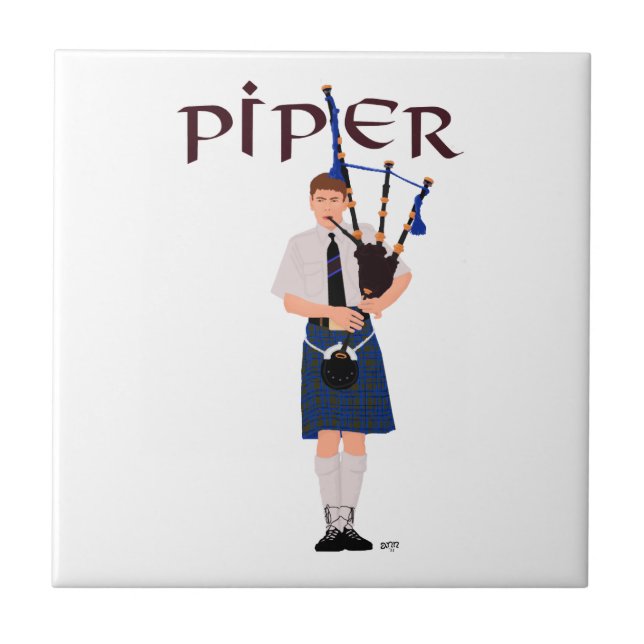 Bagpiper - Blue Kilt Fliese (Vorderseite)