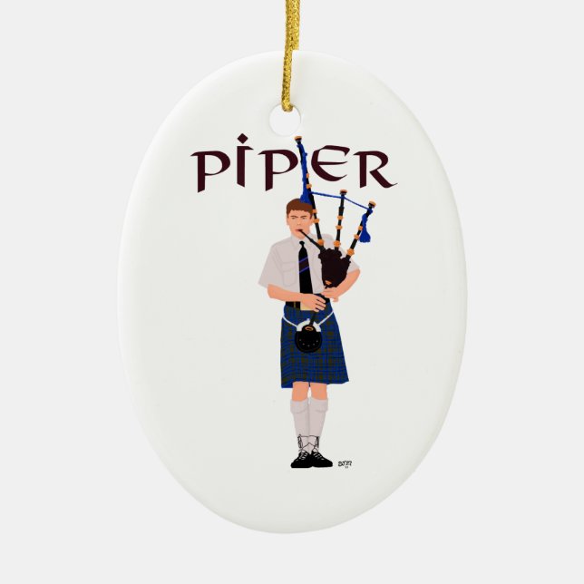 Bagpiper - Blue Kilt Keramik Ornament (Vorne)