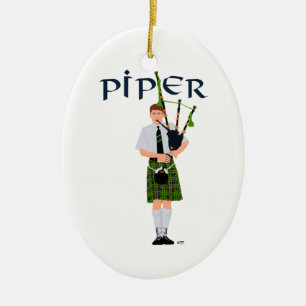 Bagpiper - Grüner Kilt Keramik Ornament