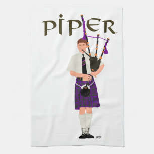 Bagpiper - Lila Kilt Küchentuch