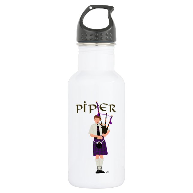 Bagpiper - Lila Kilt Trinkflasche (Vorderseite)