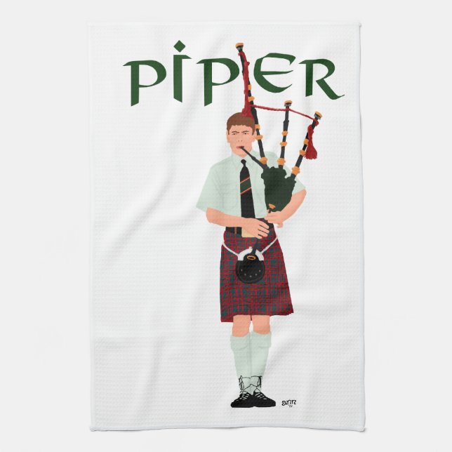 Bagpiper - Red Kilt Handtuch (Vertikal)