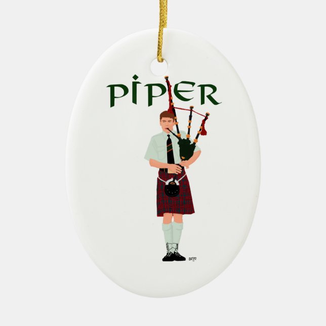 Bagpiper - Red Kilt Keramikornament (Vorne)