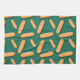 Baguette bread pattern on a green background geschirrtuch