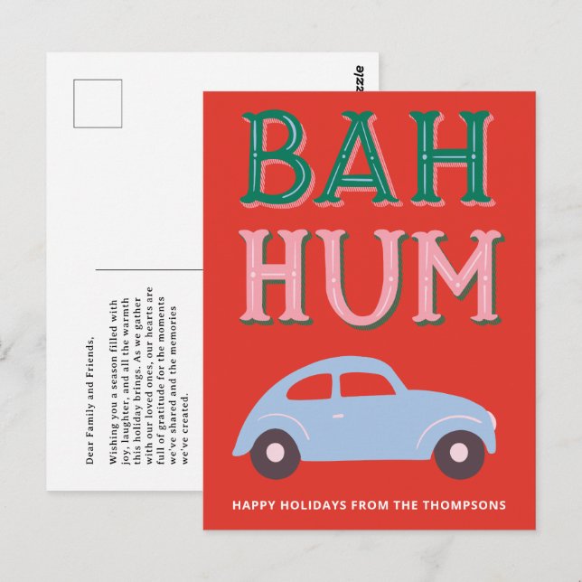 Bah Hum Bug Illustriert Holiday Postcard Postkarte (Vorne/Hinten)