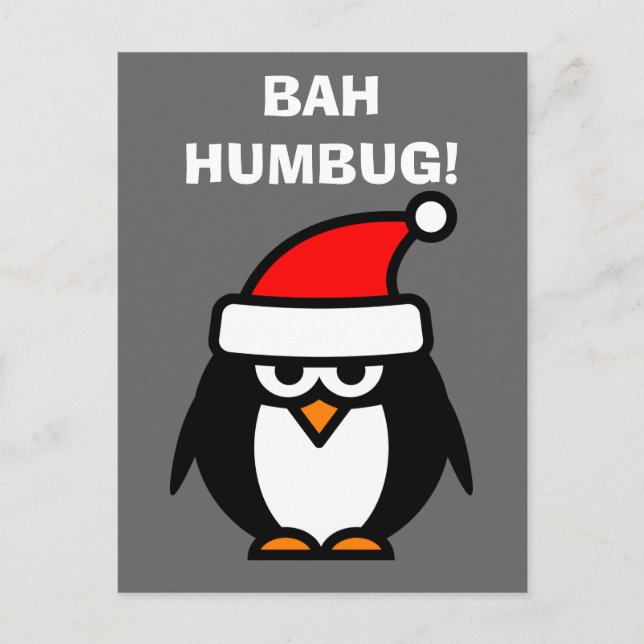 Bah Humbug-Antiweihnachtspenguin-Cartoonpostkarte Feiertagspostkarte (Vorderseite)