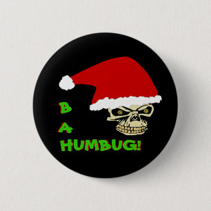 BAH, HUMBUG! Antiweihnachtsschädel-runder Knopf Button