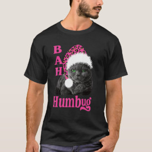 Bah Humbug Cat Leopard Print Weihnachtsmannmütze W T-Shirt