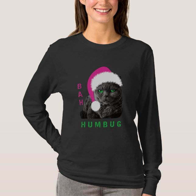Bah Humbug Cat Santa Hat Christmas Holiday_1 T-Shirt (Vorderseite)