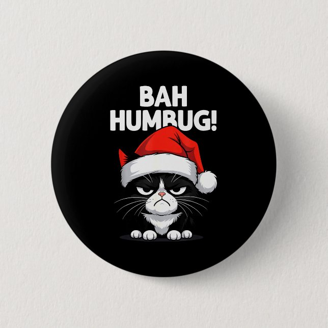 Bah Humbug Funny Bad Cat Christmas Hater Cat Lover Button (Vorderseite)