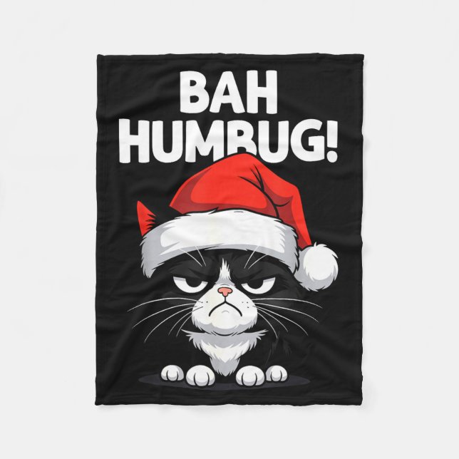Bah Humbug Funny Bad Cat Christmas Hater Cat Lover Fleecedecke (Vorderseite)