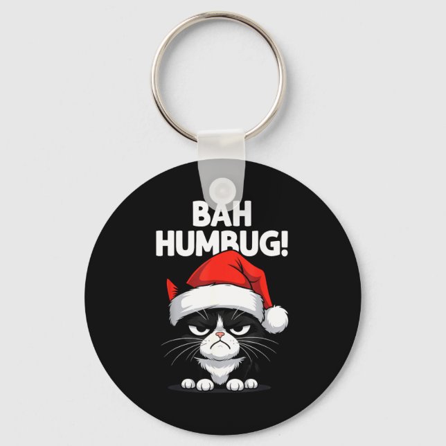 Bah Humbug Funny Bad Cat Christmas Hater Cat Lover Schlüsselanhänger (Vorderseite)
