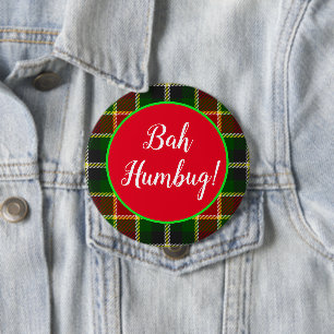 Bah Humbug Funny Christmas Kariert Button