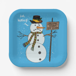 Bah Humbug mürrischer Weihnachts-Schneemann Introv Pappteller
