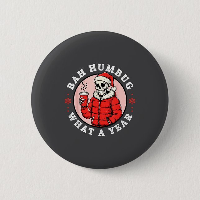 Bah Humbug Skull Hat Santa's Candy Christmas Pajam Button (Vorderseite)