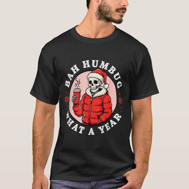 Bah Humbug Skull Hat Santa's Candy Christmas Pajam T-Shirt (Vorderseite)