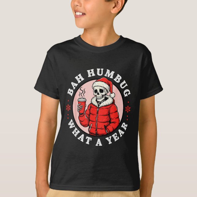 Bah Humbug Skull Hat Santa's Candy Christmas Pajam T-Shirt (Vorderseite)