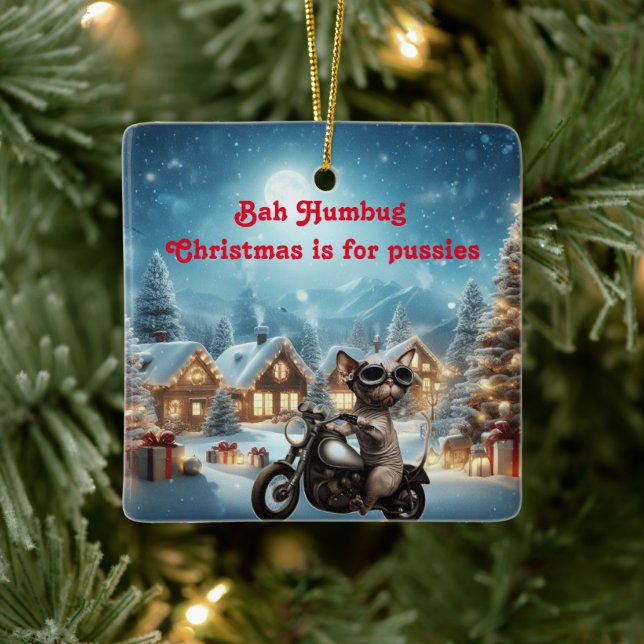 Bah Humbug Sphynx Cat Christmas Keramikornament (Baum)
