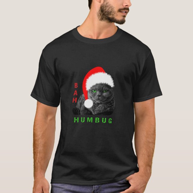 Bah Humbug Weihnachtskatze T-Shirt (Vorderseite)