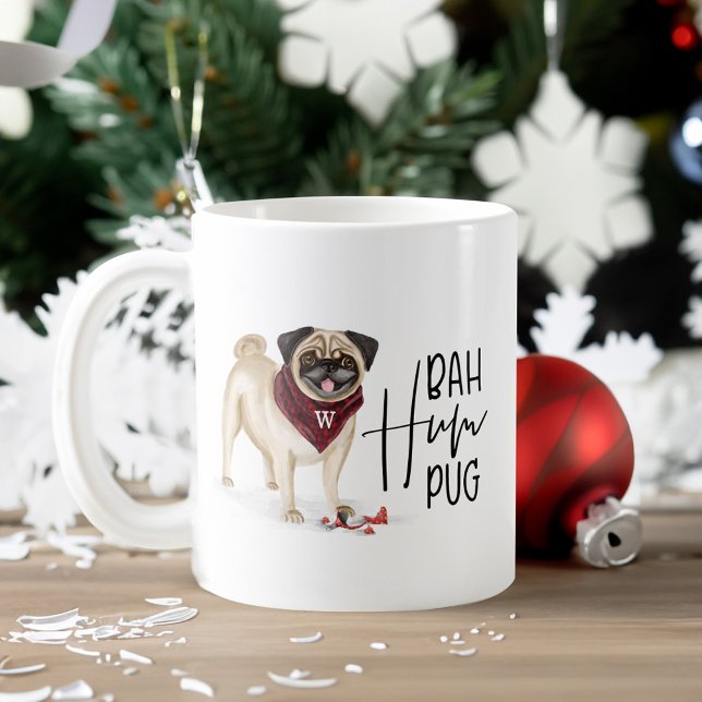 Bah Humpug Naughty Dog Watercolor Niedlicher Mops  Kaffeetasse (Bah Humpug Naughty Dog Watercolor Cute Pug Dog Coffee Mug)