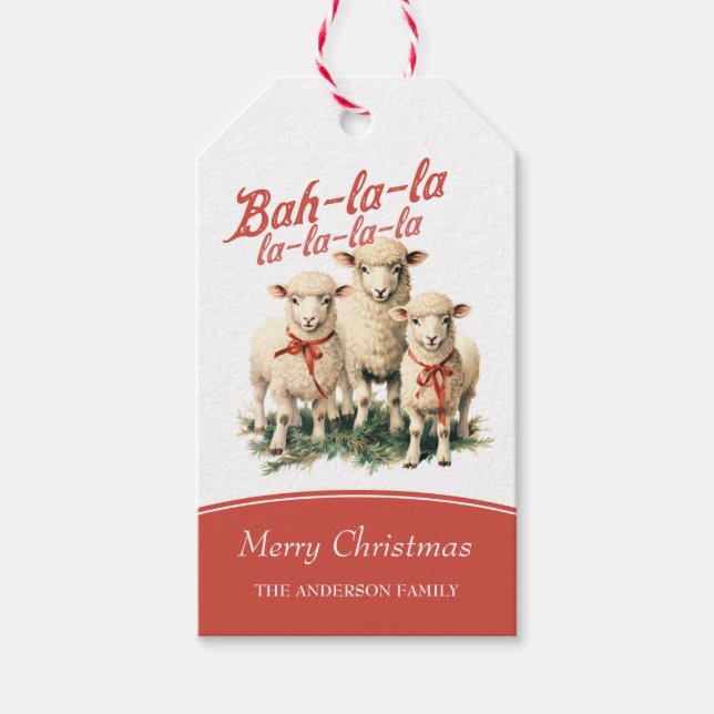 Bah La La Niedlich Retro Christmas Sheep Geschenkanhänger (Vorderseite)