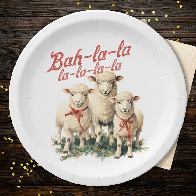 Bah La La Niedlich Retro Christmas Sheep Pappteller (Von Creator hochgeladen)