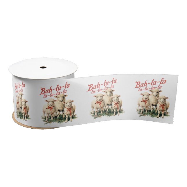 Bah La La Niedlich Retro Christmas Sheep Satinband (Spule)