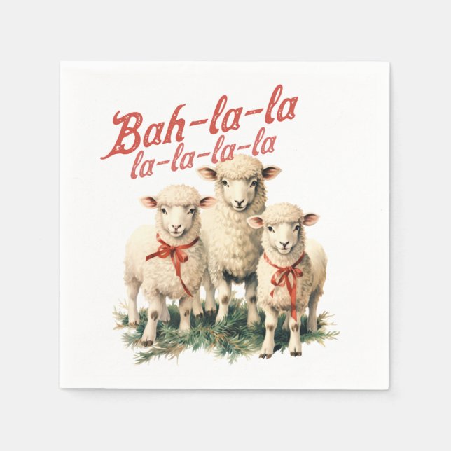Bah La La Niedlich Retro Christmas Sheep Serviette (Vorderseite)