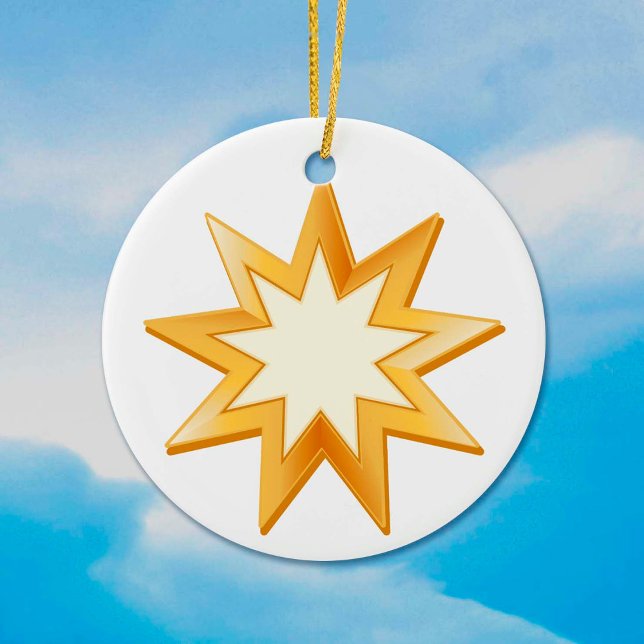 Baha'i Faith, Gold Symbol Keramik Ornament (Ceramic ornament with golden nine pointed star, symbol of the Baha'i faith. )