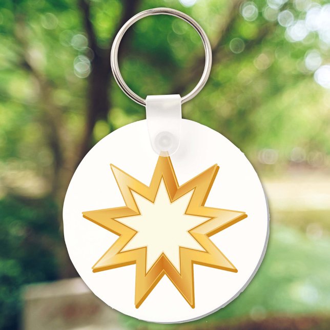 Baha'i Schlüsselanhänger (Nine pointed star. Symbol of the Baha’i faith in gold. ***Please note gold color is not metallic.***)