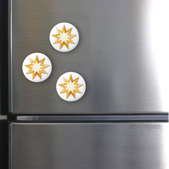 Baha'i-Symbol Magnet (Nine pointed star, symbol of the Baha’i faith in gold. )