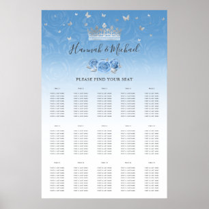 Bahama Blue und Silver Crown Floral Seating Charts Poster