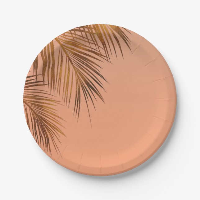 Bahama Breeze Bronze Palm Coral Peach Wedding Pappteller (Vorderseite)