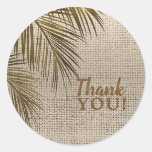 Bahama-Breeze-Bronze-Palme-rustikal-Jute-Hochzeit Runder Aufkleber