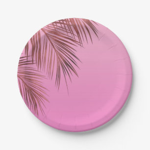 Bahama Breeze Bronze Rose Gold Palm Pink Wedding Pappteller