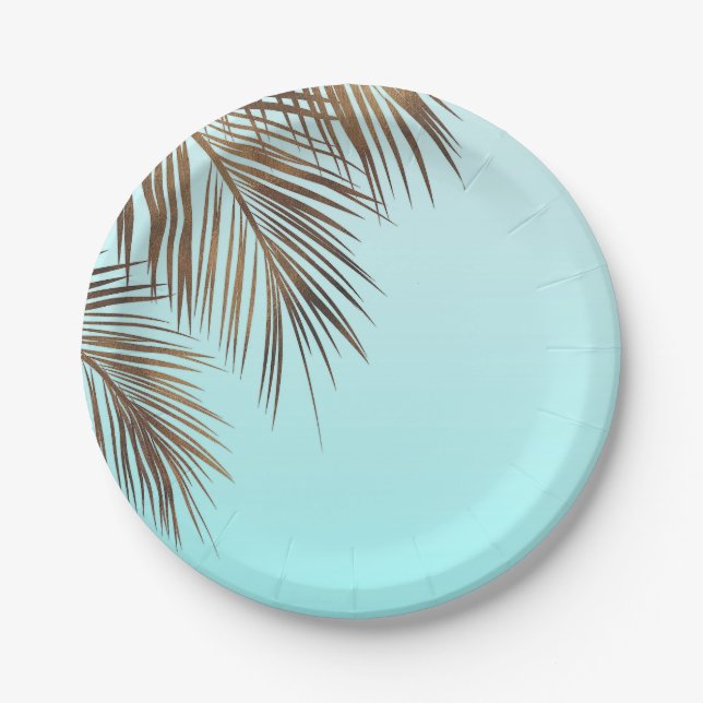 Bahama Breeze Copper Palm Aqua Sea Blue Wedding Pappteller (Vorderseite)
