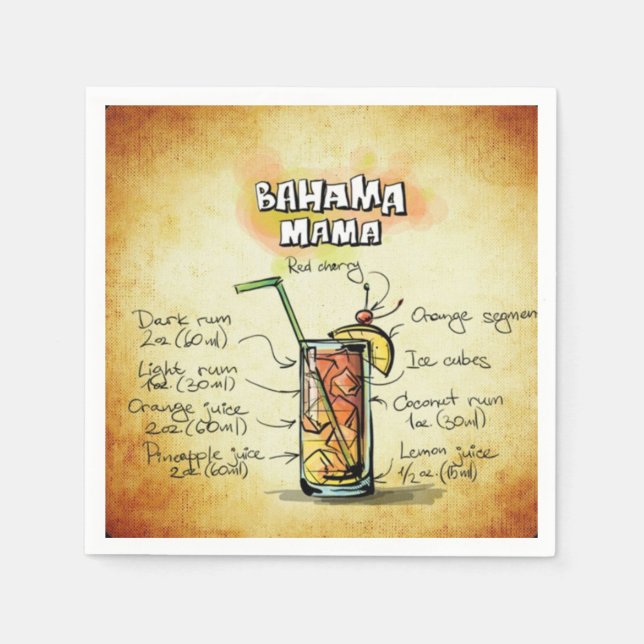 Bahama Mama Barkeeper Drink Rezept Serviette (Vorderseite)