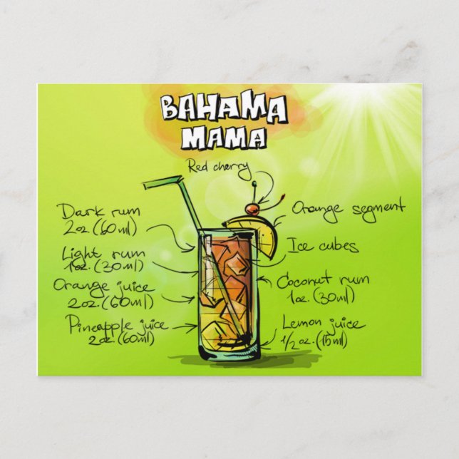 Bahama Mama Cocktail Rezept Postkarte (Vorderseite)