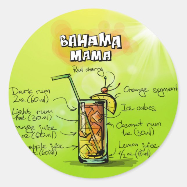 Bahama Mama Cocktail Rezept Runder Aufkleber (Vorderseite)