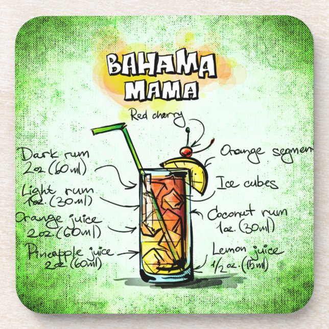 Bahama Mama Drink Recipe Getränkeuntersetzer (Vorderseite)
