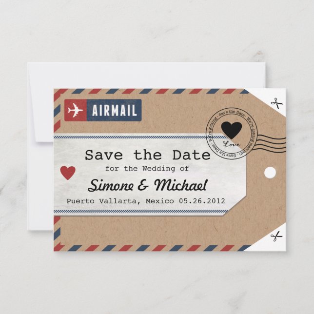 Bahamas Airmail Gepäck Tag Save the Date mit Karte (Vorderseite)