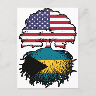 Bahamas Bahamian American USA Tree Roots Flag Postkarte