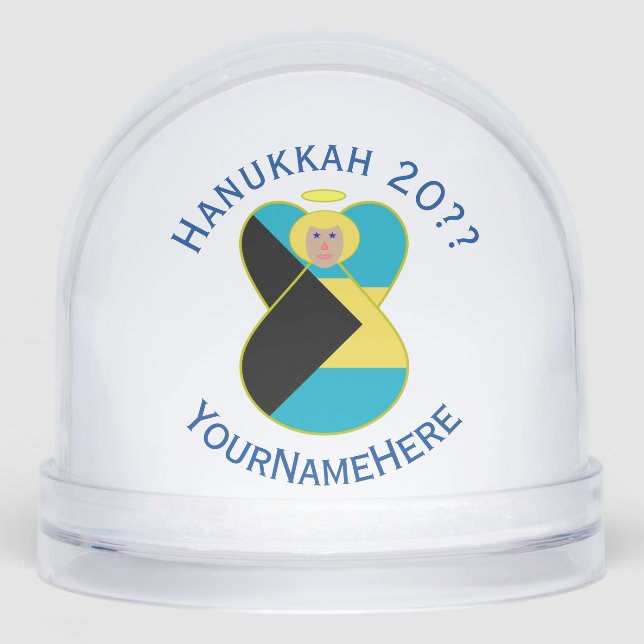Bahamas Blonde Angel Hanukkah Flag Personalisiert Schneekugeln (Vorderseite)