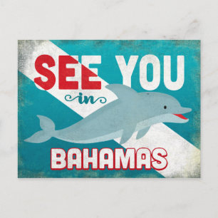 Bahamas Dolphin - Retro Vintage Travel Postkarte