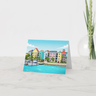 Bahamas farbenfrohe Häuser Grußkarte Karte