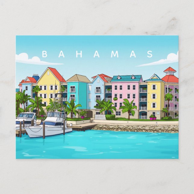 Bahamas farbige Häuser Postkarte (Vorderseite)
